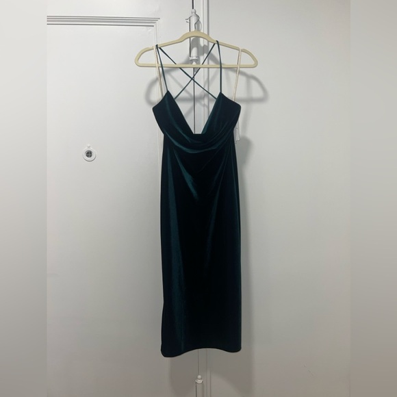 Jenny Yoo Benson Elegant Emerald Green Velvet Midi slip Dress New size 4 straps - Picture 5 of 7